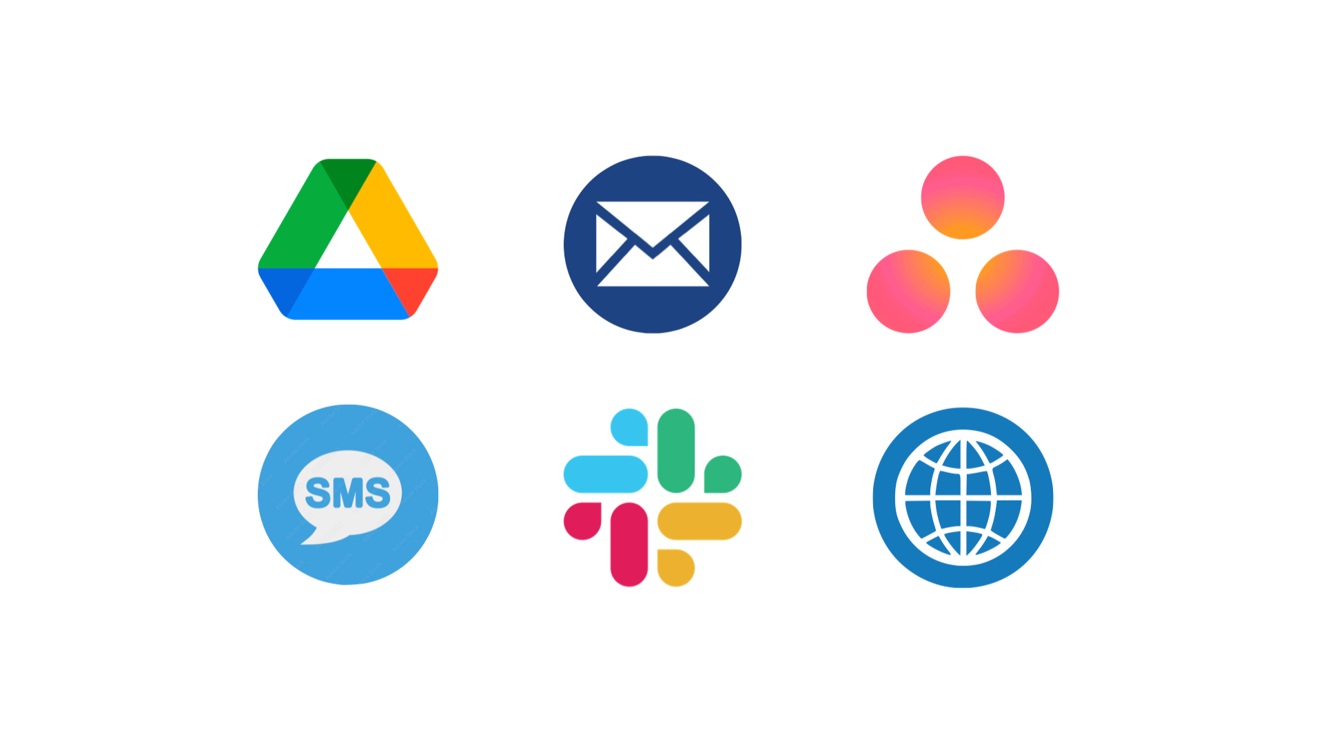Preferred Platforms A collection of logos of preferred platforms: Google Drive, Email, Asana, SMS, Slack, Websites
